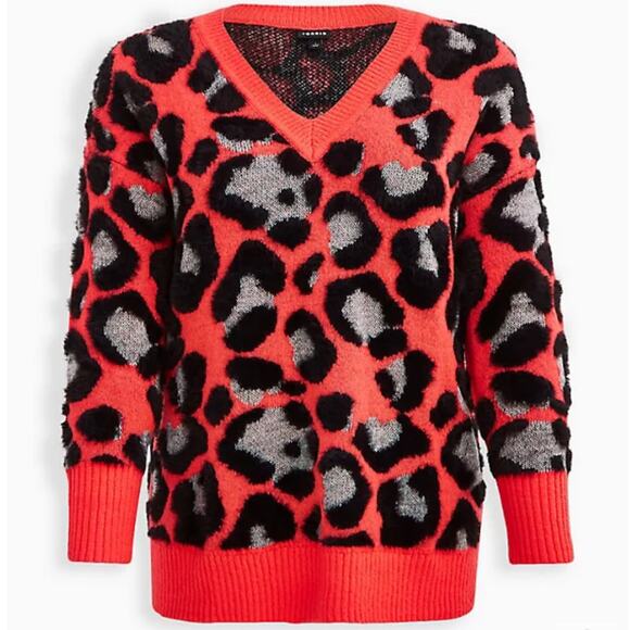 Torrid NWT Slouchy Tunic Pullover Sweater - Leopard Print Coral Size 5X (28) - Picture 6 of 11